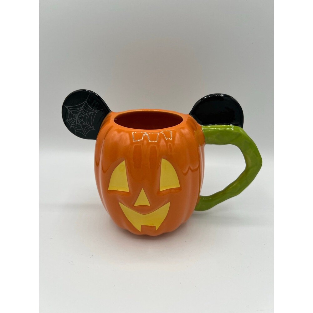 Disney Parks Mickey Mouse Pumpkin Jack-O'-Lantern Halloween Mug Spiderweb Ears